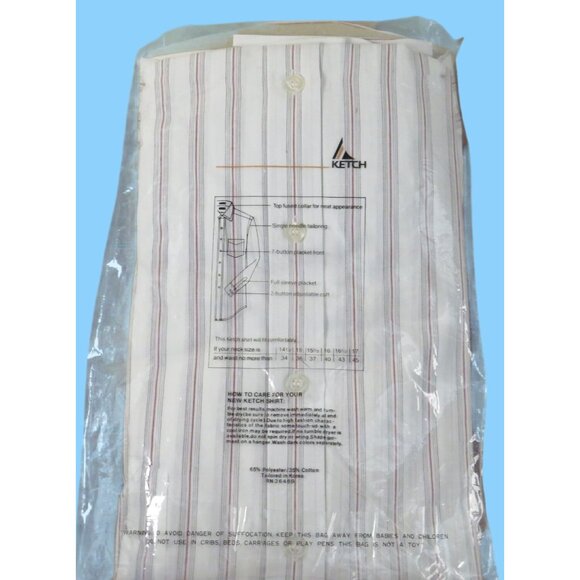 Ketch Mens Striped Button-Down Shirt 16/34-35 Single Needle Tailoring Polyester/ - Picture 2 of 6